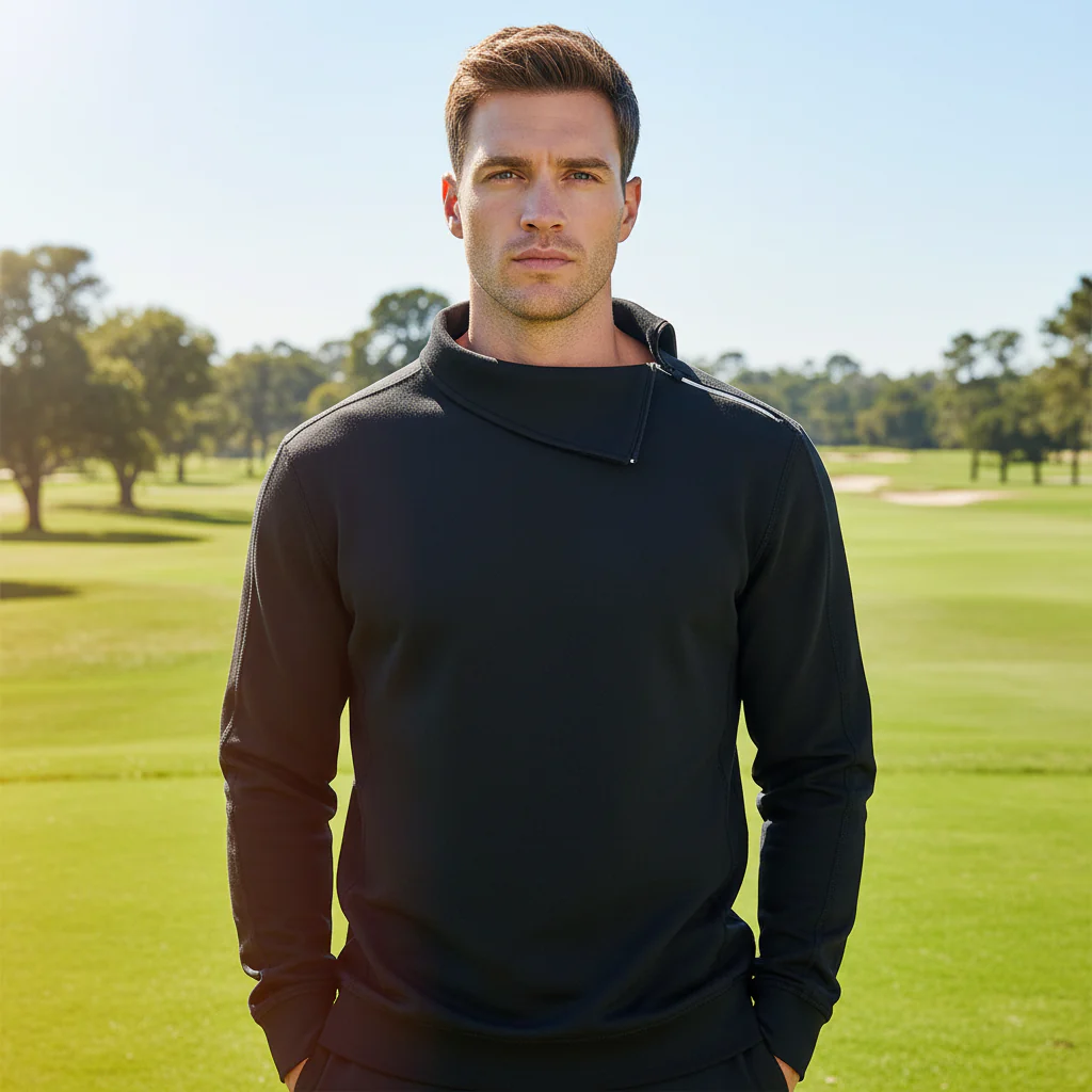 Basic Men's Irregular Zip Collar Long Sleeve Sweatshirt - Image 10