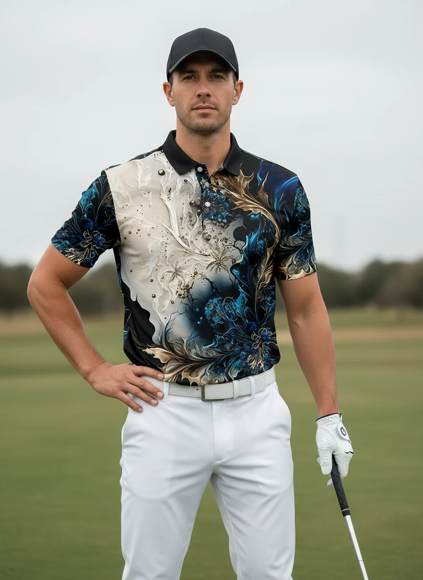 Botanical Energy Men's Ribbed Collar Polo Top UPF50+ - Image 10