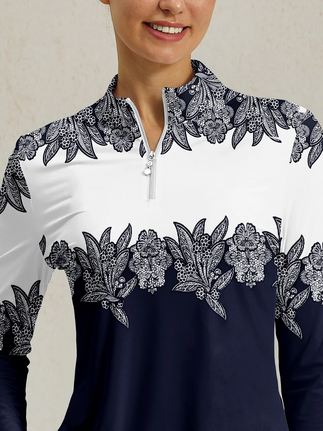 Botanical Energy Silky Ruffle Golf Shirt Quarterzip UPF50+ - Image 3