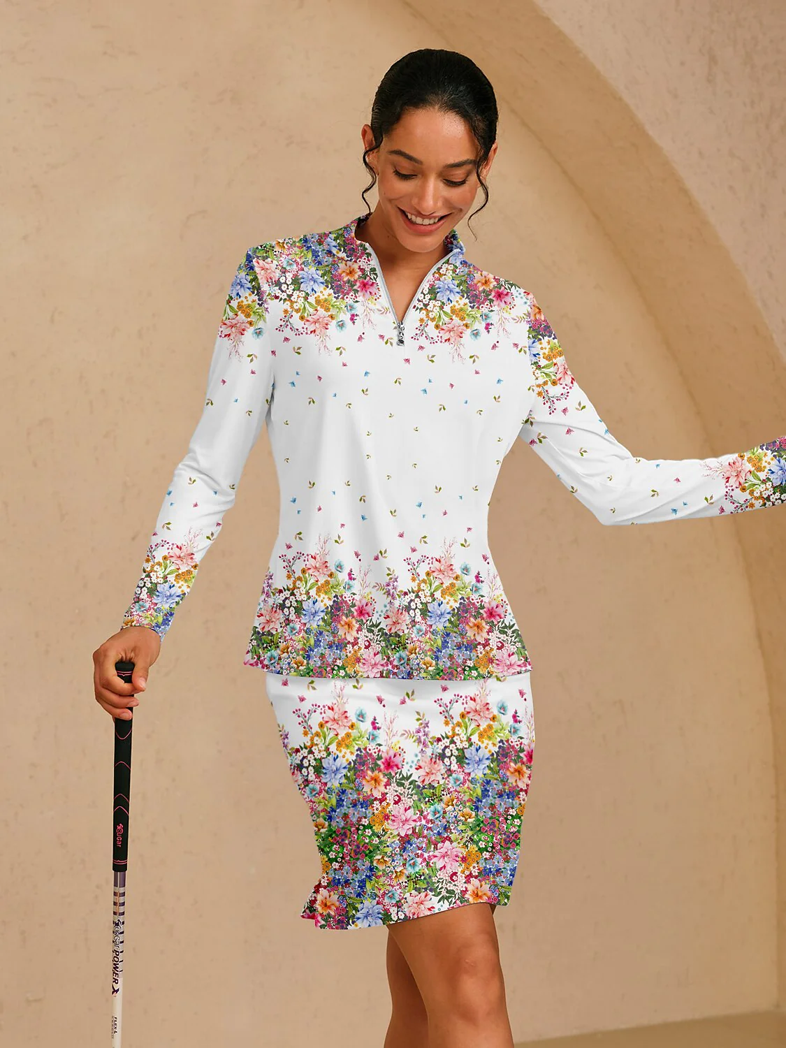 Botanical Energy Silky Ruffle Golf Shirt Quarterzip UPF50+ - Image 2
