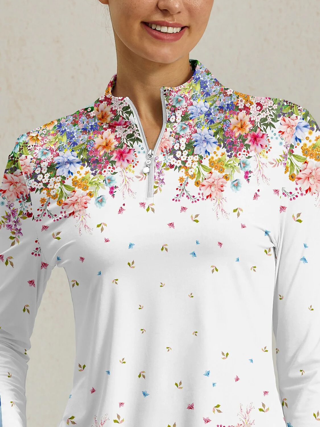 Botanical Energy Silky Ruffle Golf Shirt Quarterzip UPF50+ - Image 3