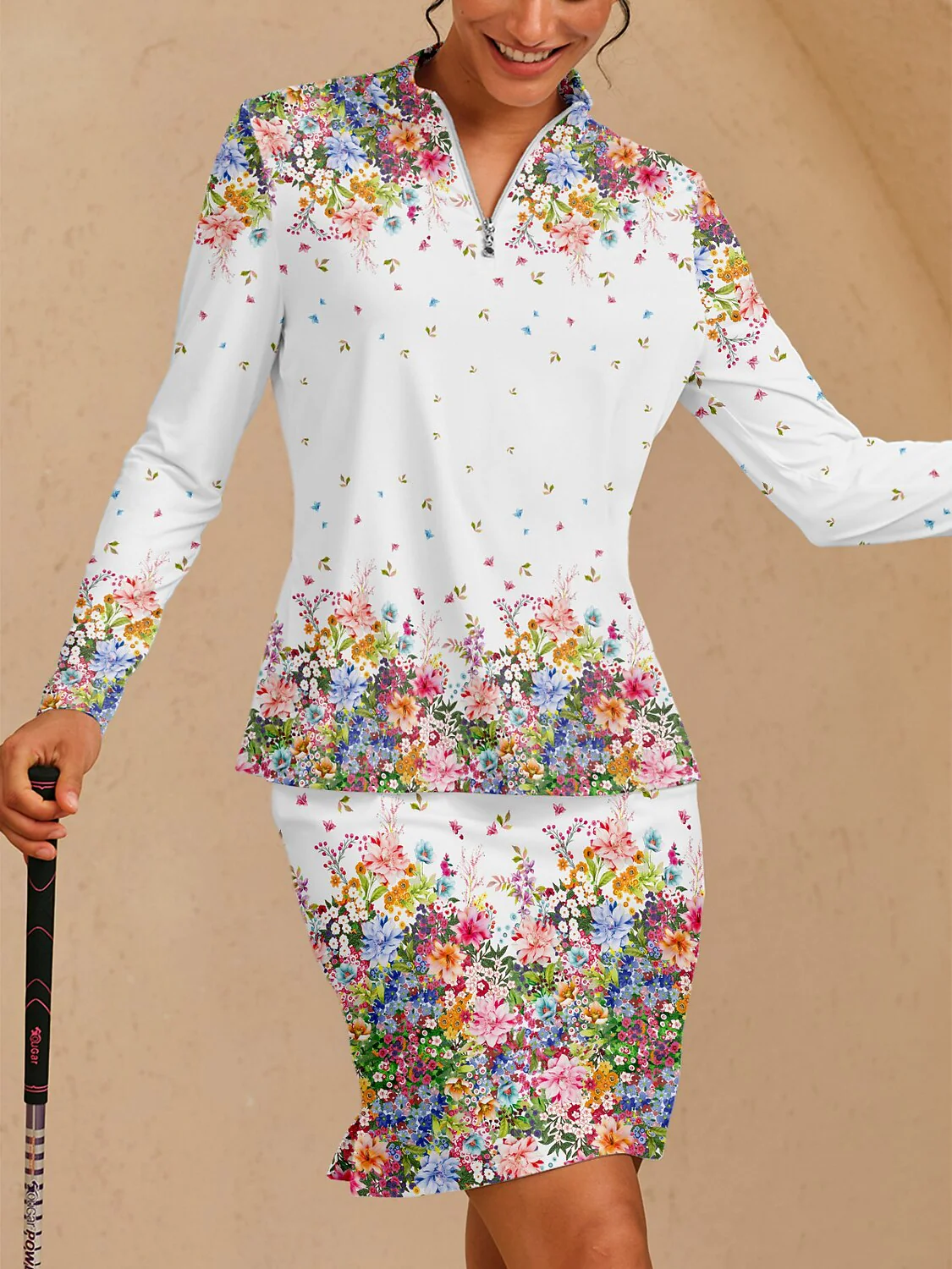 Botanical Energy Silky Ruffle Golf Shirt Quarterzip UPF50+ - Image 7
