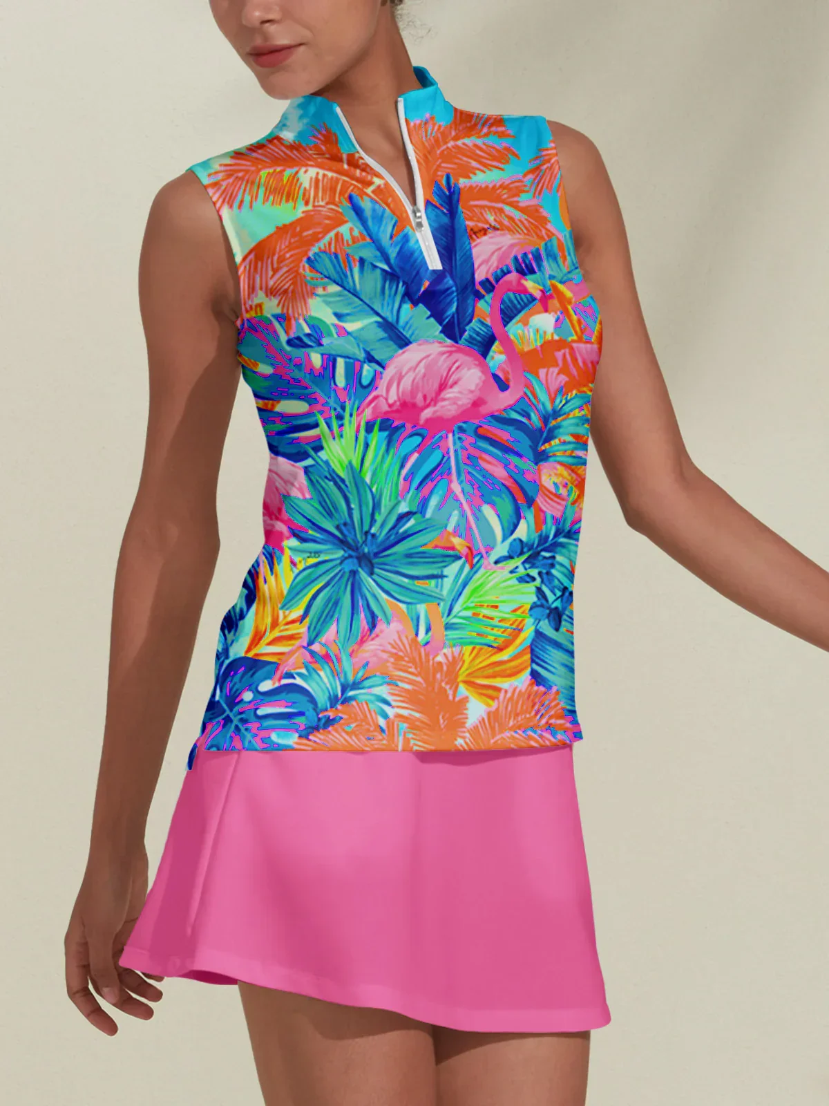 Hyped-up Tropical Golf Shirt Quarterzip UPF50+ - Image 9
