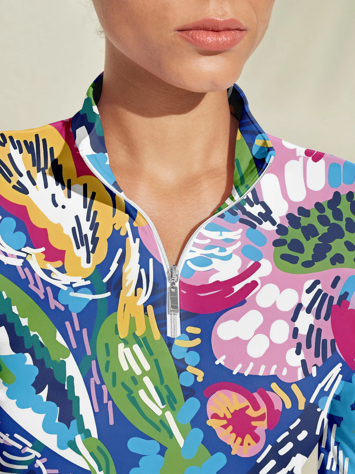 Hyped-up Tropical Golf Shirt Quarterzip UPF50+ - Image 3