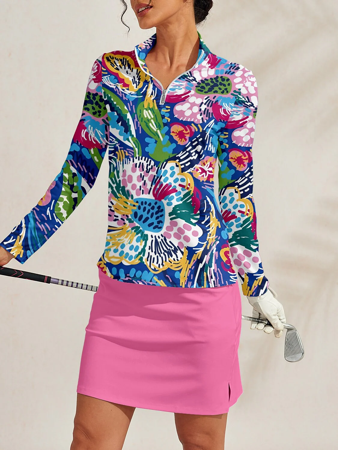 Hyped-up Tropical Golf Shirt Quarterzip UPF50+ - Image 8