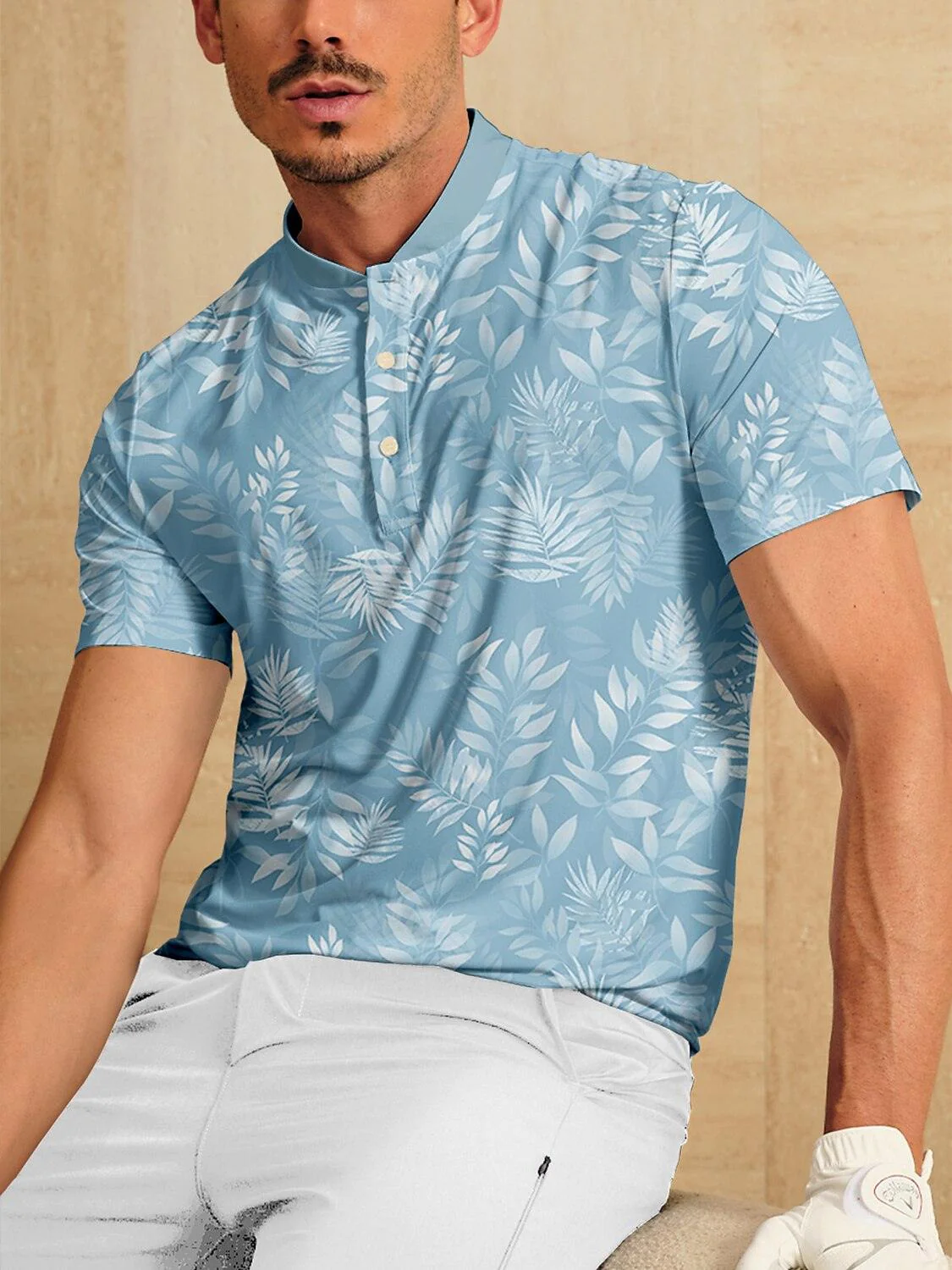 Hyped-up Tropical Men's Golf Henley Shirt UPF50+ - Image 3