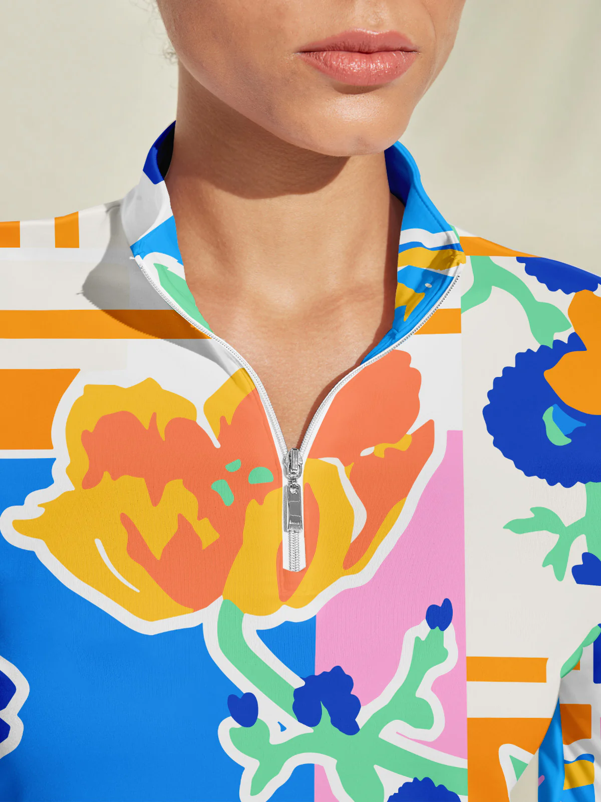 Hyped-up Tropical Silky Golf Shirt Quarterzip UPF50+ - Image 3