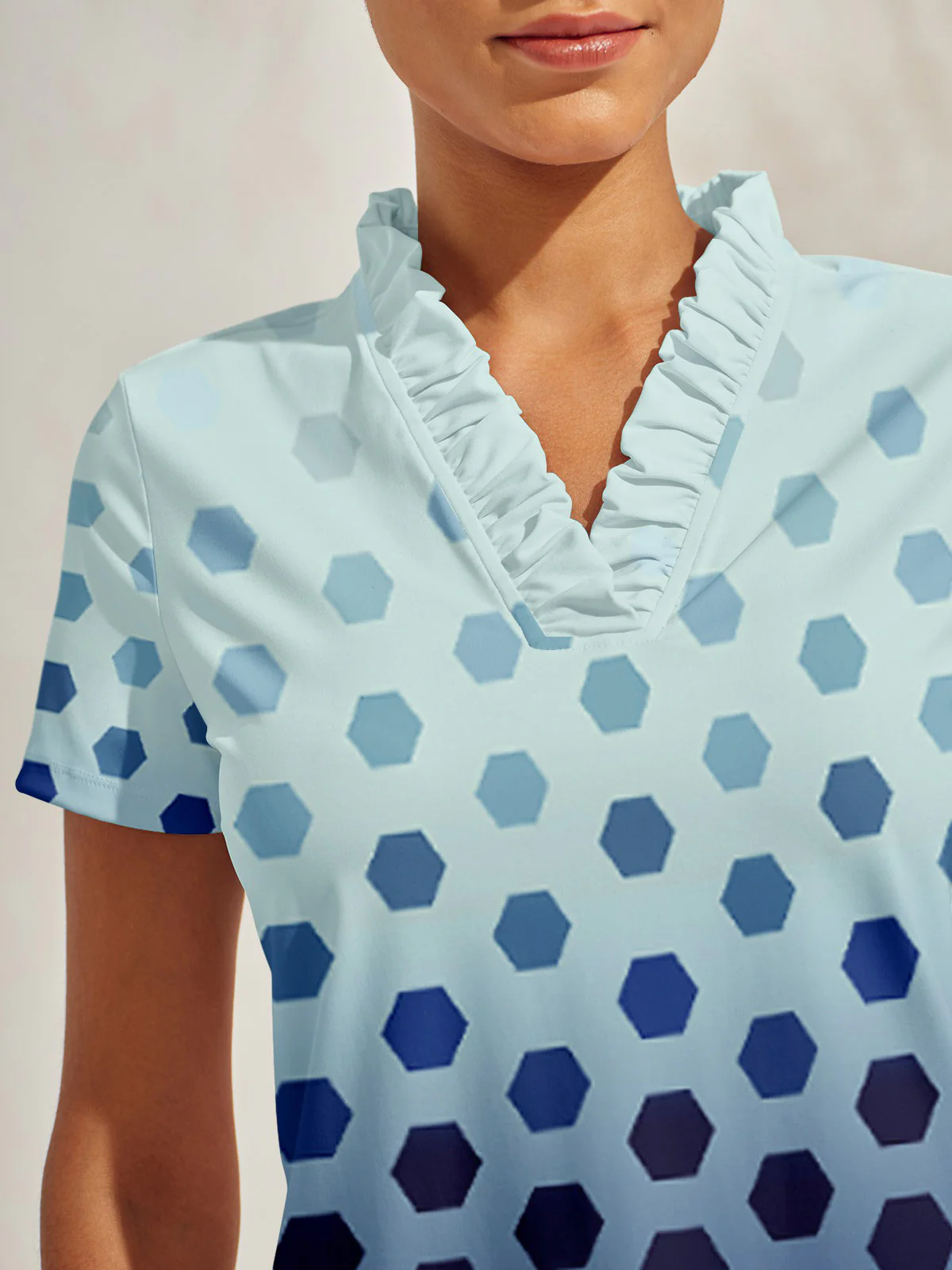 Hyper-prep Ruffle V-Neck Polo Top UPF50+ - Image 3