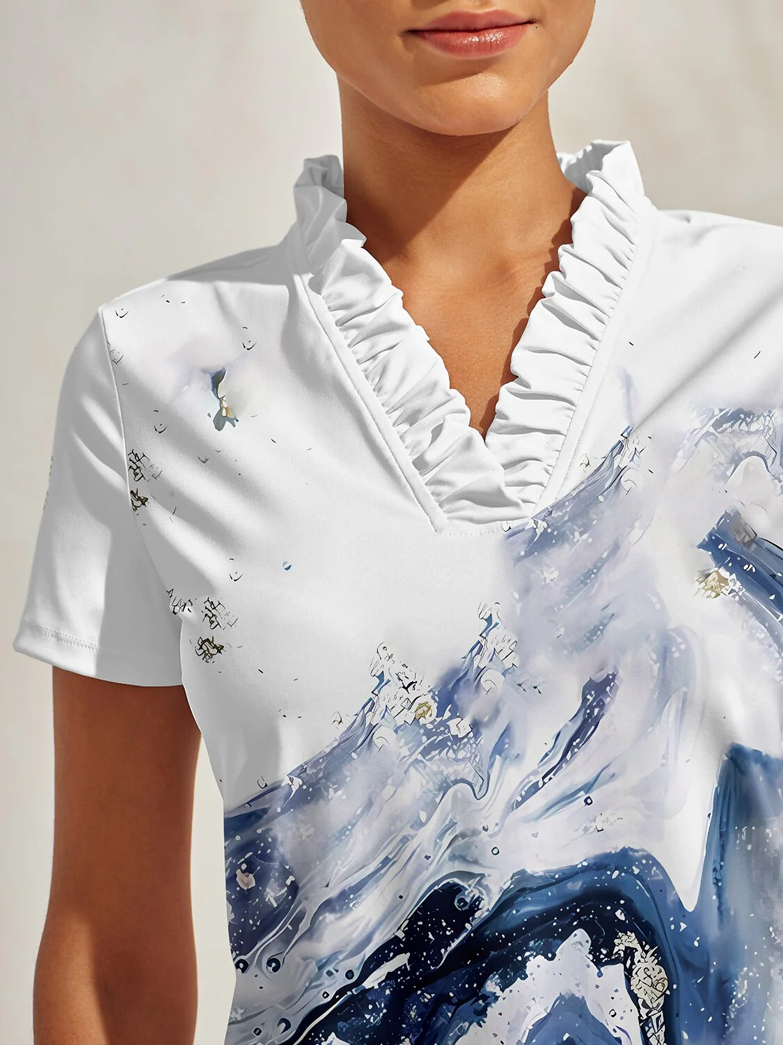 Inked Skins Ruffle V-Neck Polo Top UPF50+ - Image 3