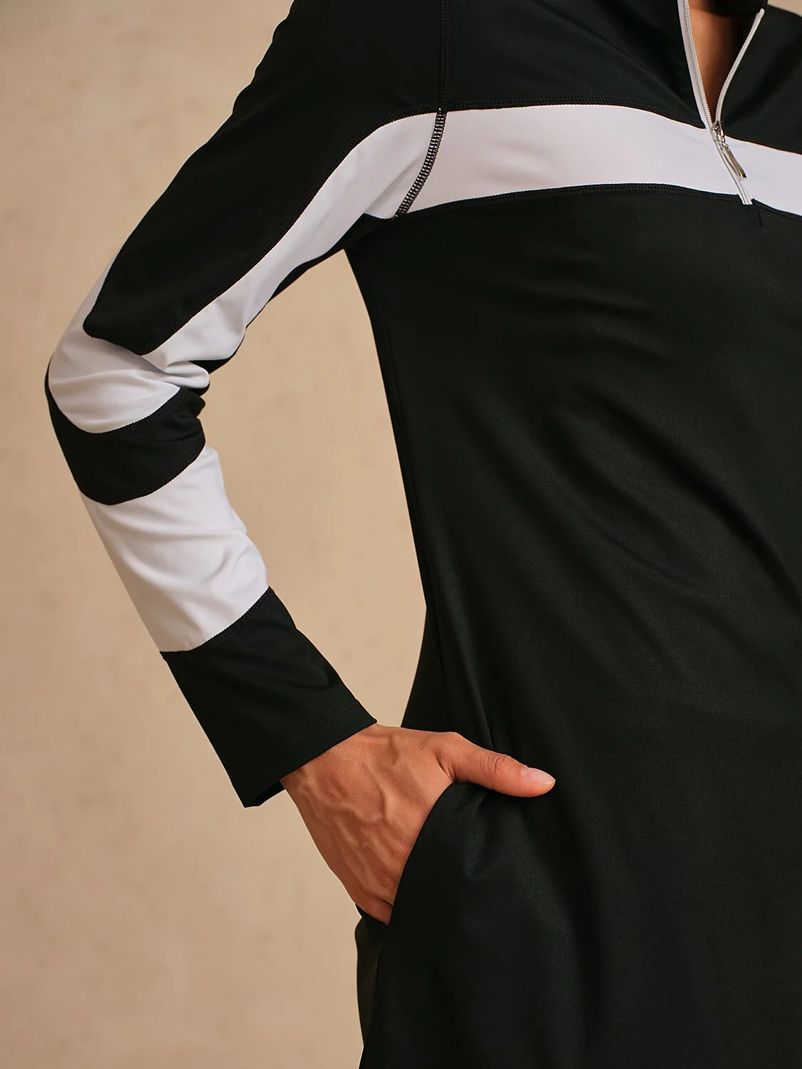 More Than Basic Long Sleeve Color Block 36.5 Inch Dress UPF50+ - Image 4