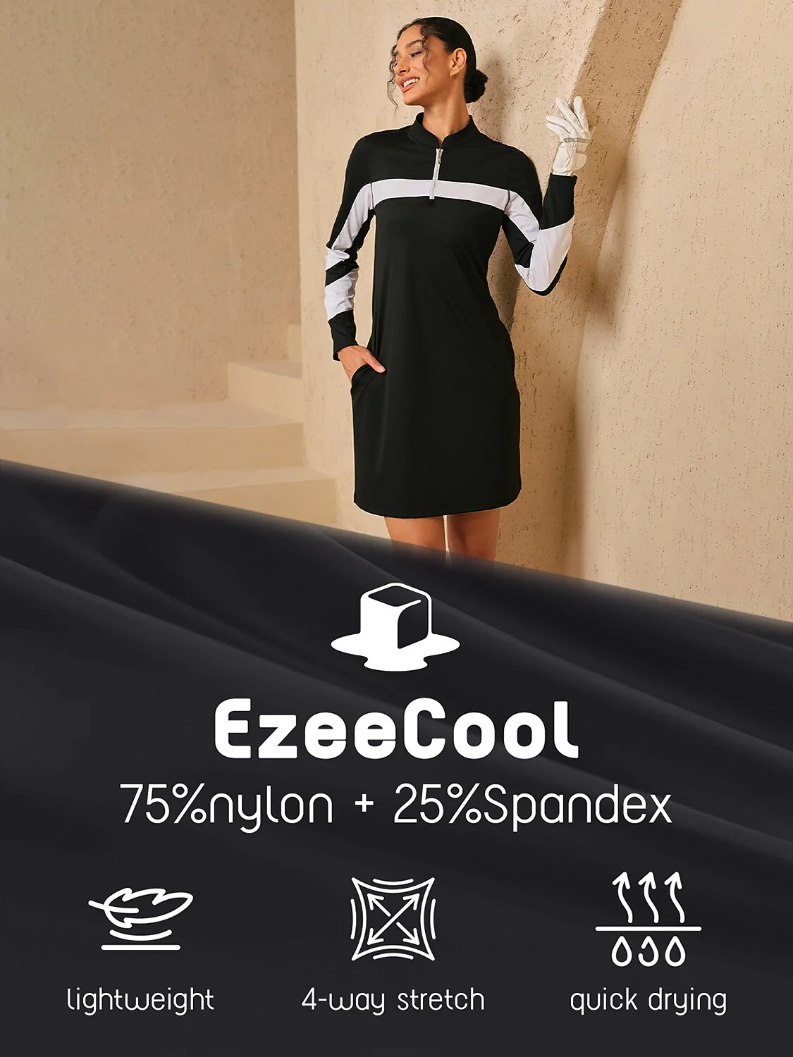 More Than Basic Long Sleeve Color Block 36.5 Inch Dress UPF50+ - Image 6