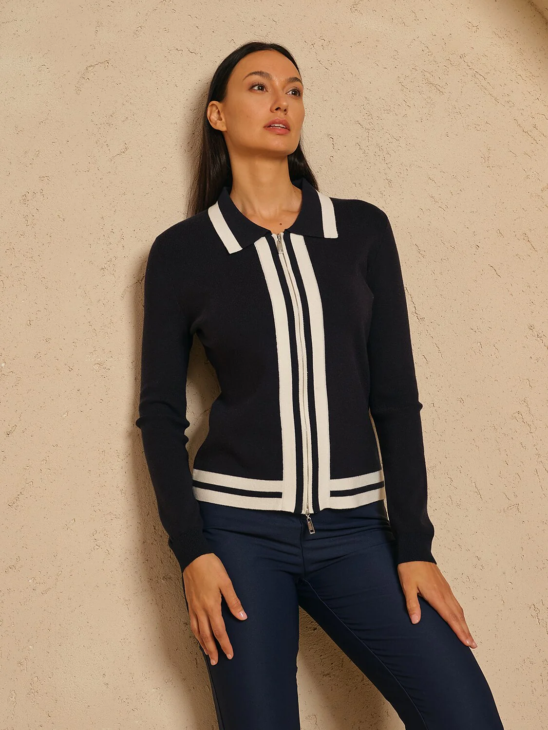 Navycore Golf Colorblock Full Zip Sweater