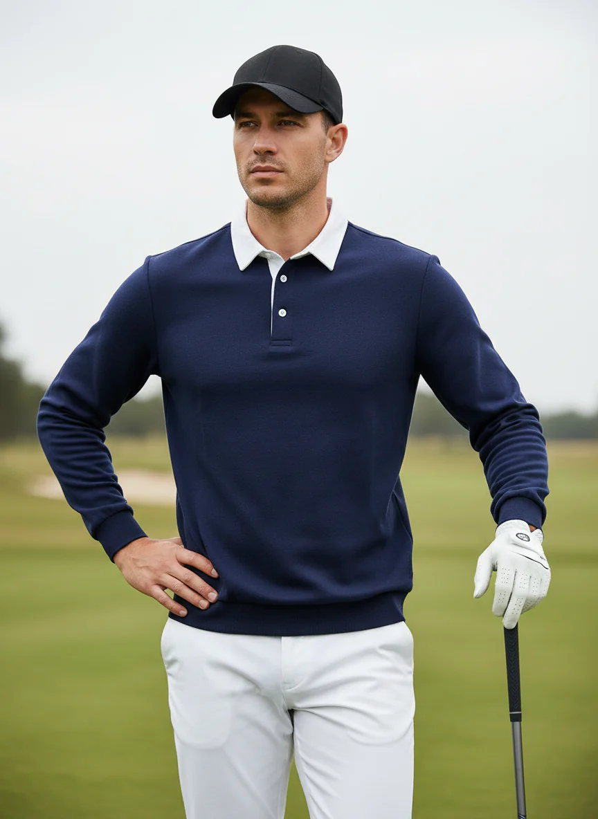 More Than Basic Men's Golf Button Up Collared Sweatshirt - Image 13