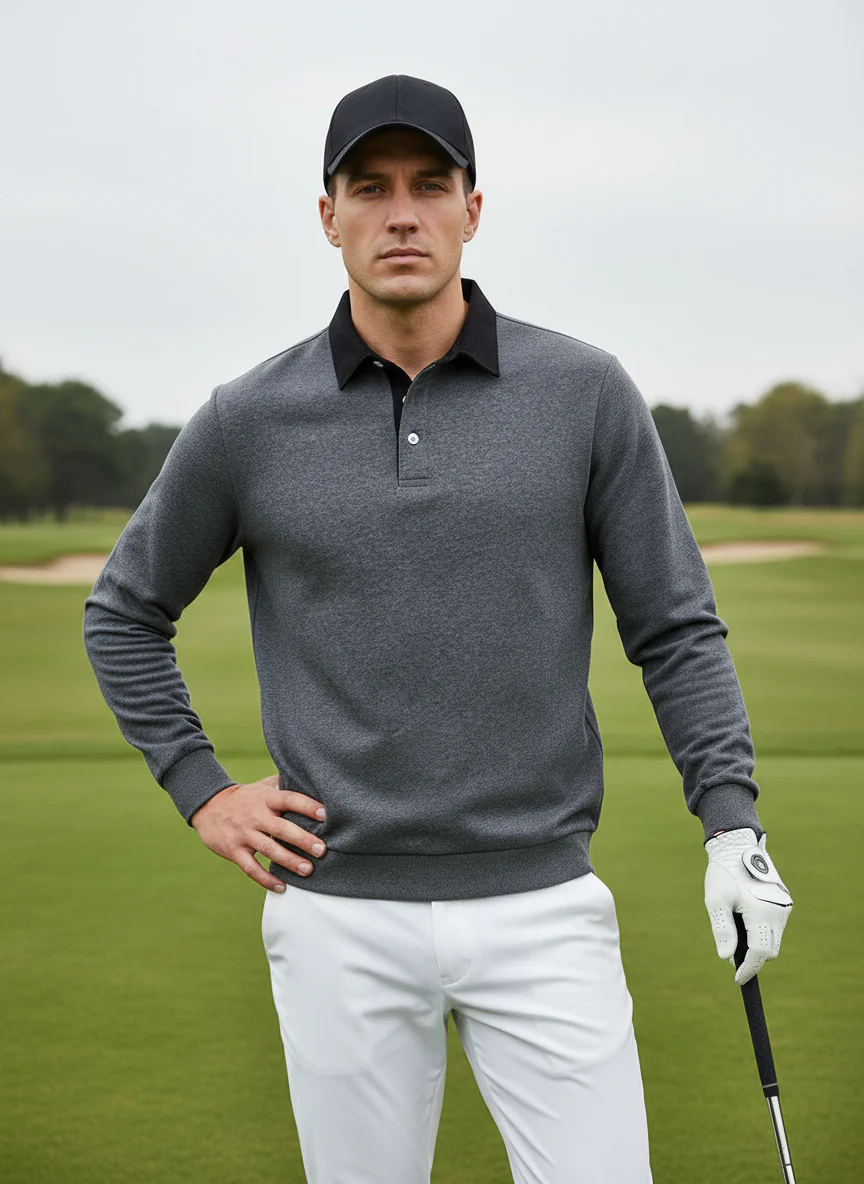 More Than Basic Men's Golf Button Up Collared Sweatshirt - Image 15