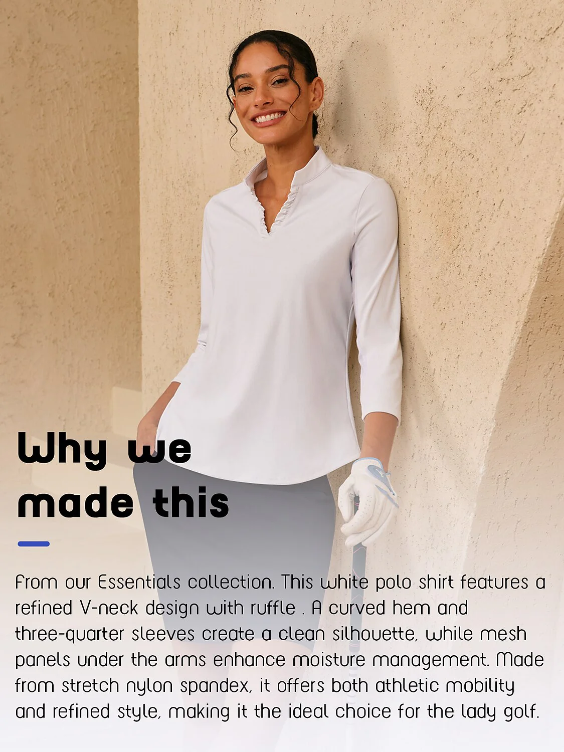 More Than Basic Ruffle V-Neck Mesh Polo Top UPF50+ - Image 5