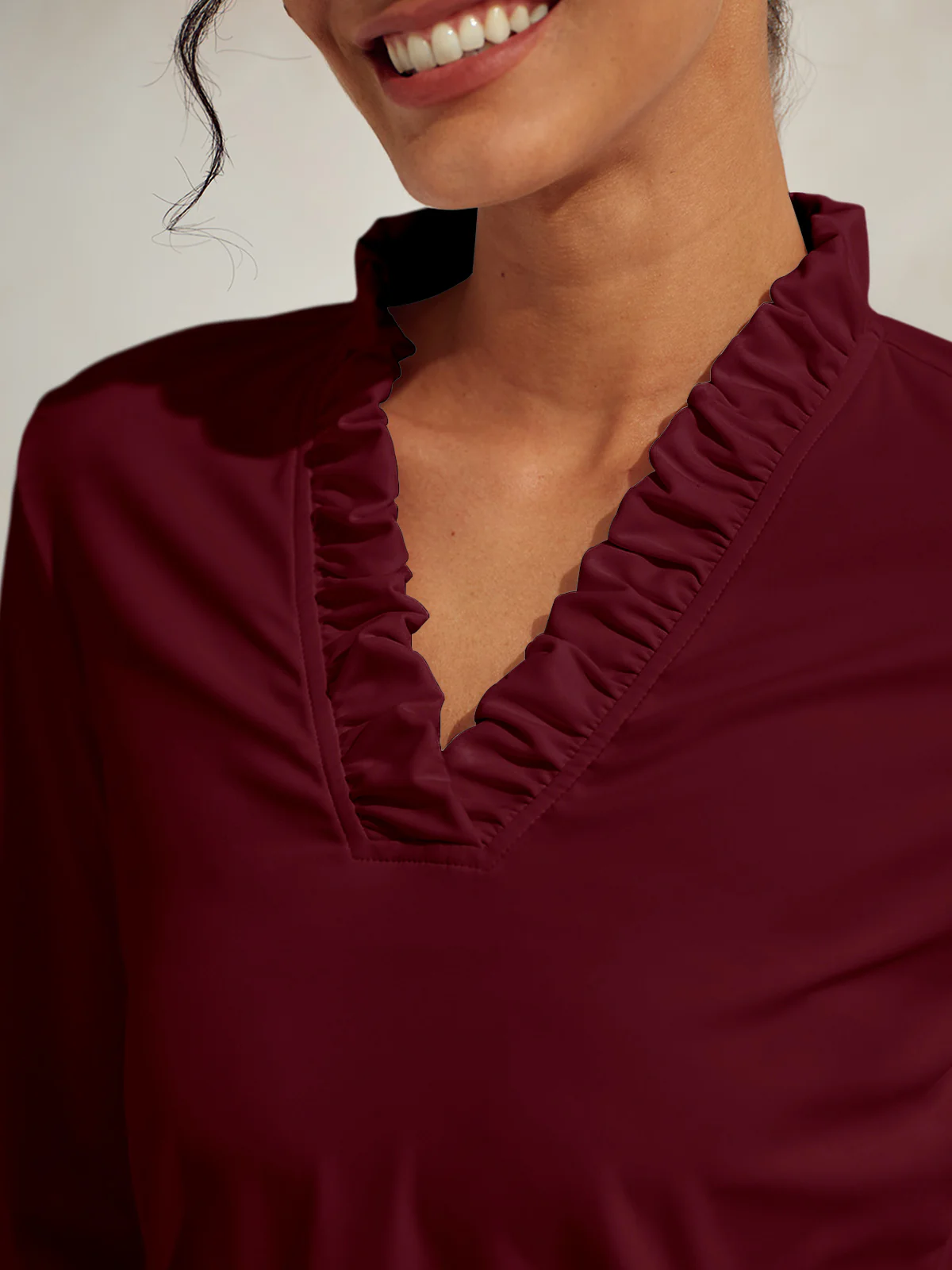 More Than Basic Ruffle V-Neck Polo Top UPF50+ - Image 3