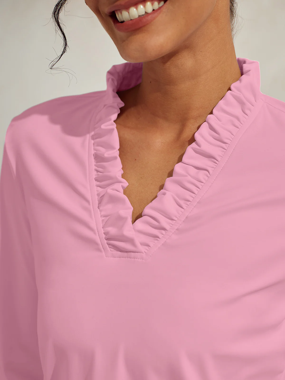 More Than Basic Ruffle V-Neck Polo Top UPF50+ - Image 3