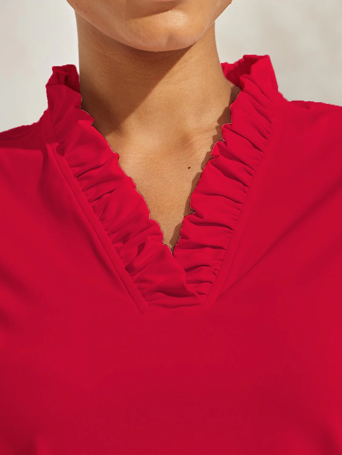 More Than Basic Ruffle V-Neck Polo Top UPF50+ - Image 3
