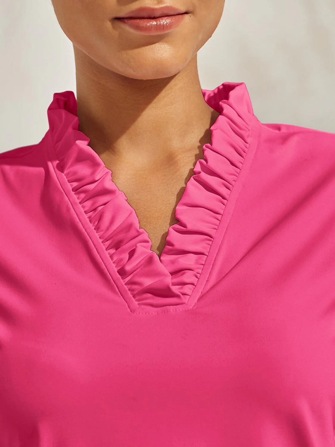 More Than Basic Ruffle V-Neck Polo Top UPF50+ - Image 3