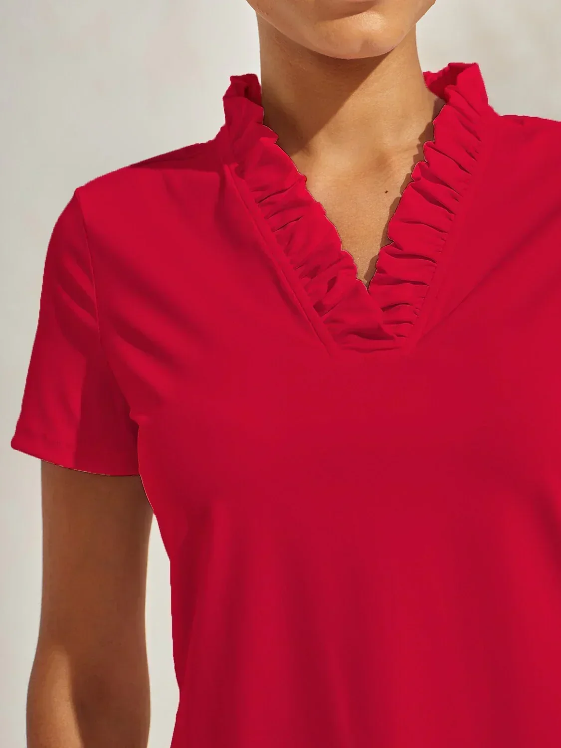 More Than Basic Ruffle V-Neck Polo Top UPF50+ - Image 15