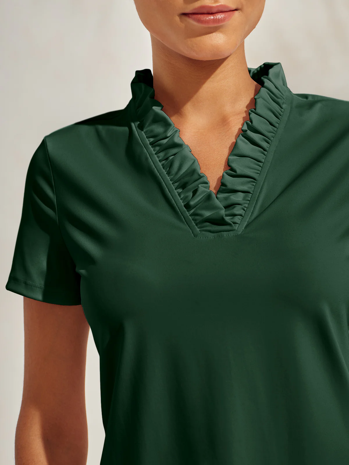 More Than Basic Ruffle V-Neck Polo Top UPF50+ - Image 3