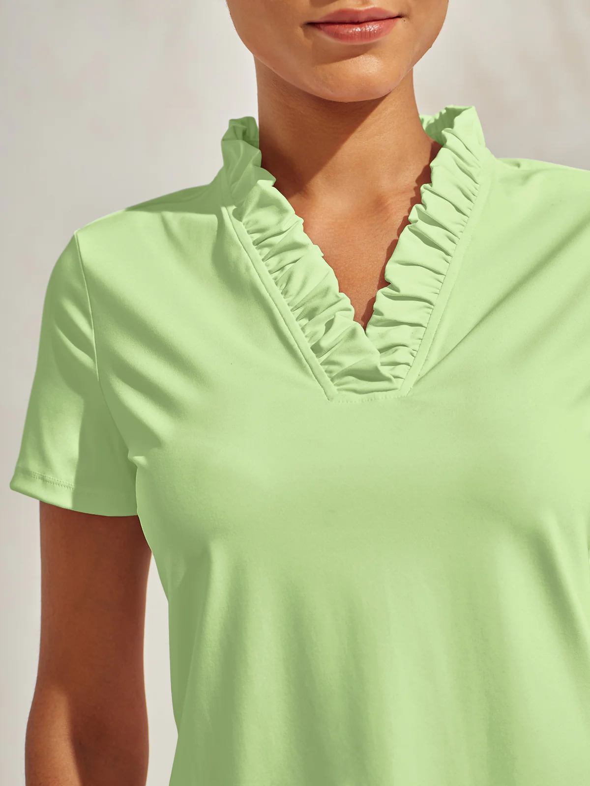 More Than Basic Ruffle V-Neck Polo Top UPF50+ - Image 2