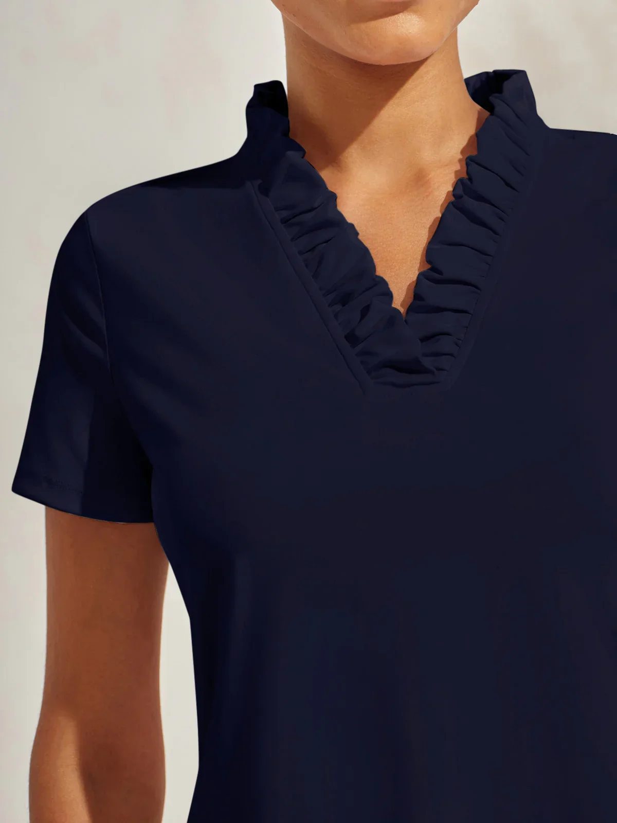 More Than Basic Ruffle V-Neck Polo Top UPF50+ - Image 3