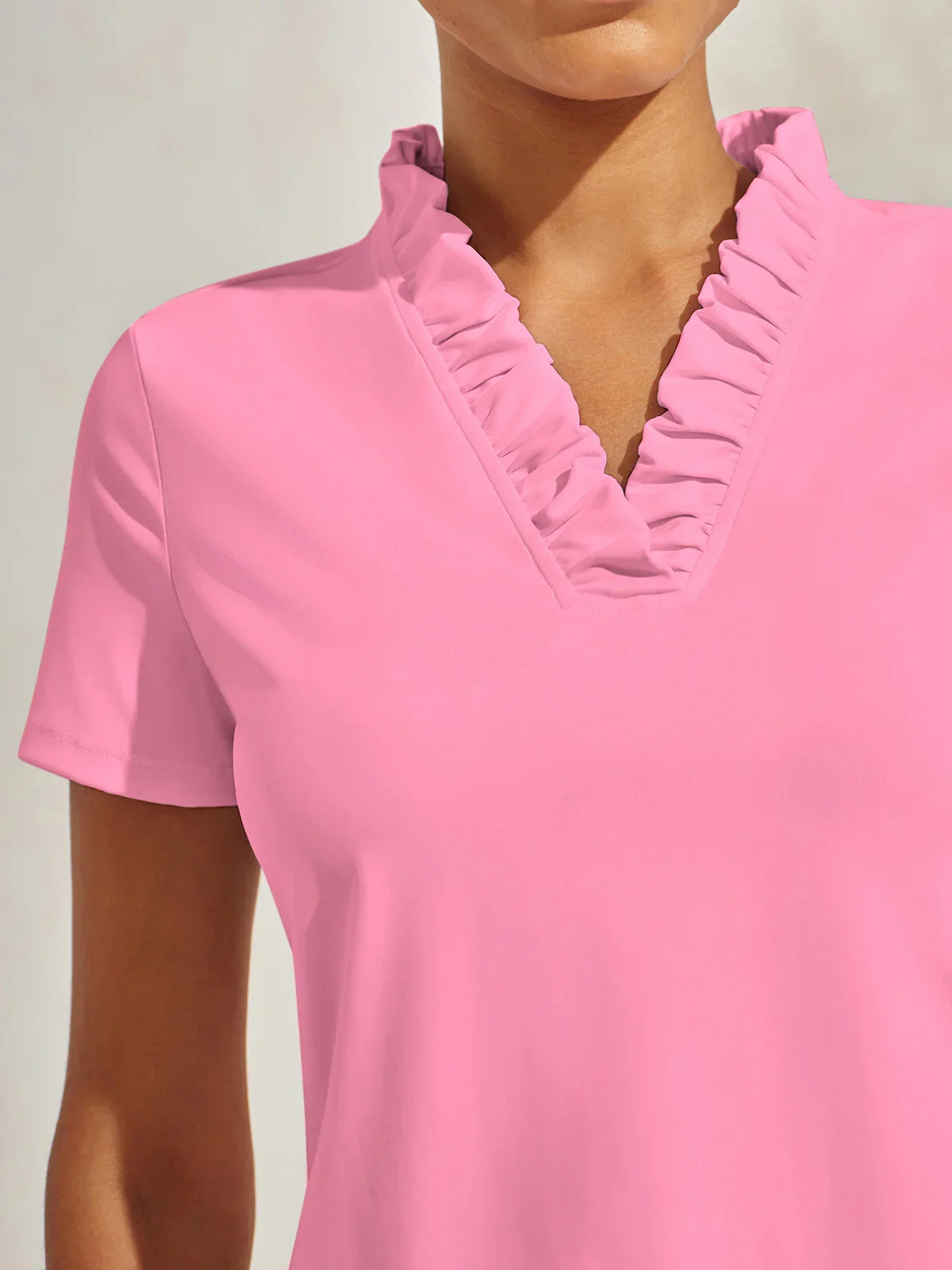More Than Basic Ruffle V-Neck Polo Top UPF50+ - Image 3