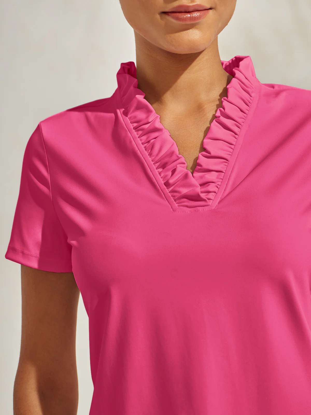 More Than Basic Ruffle V-Neck Polo Top UPF50+ - Image 3