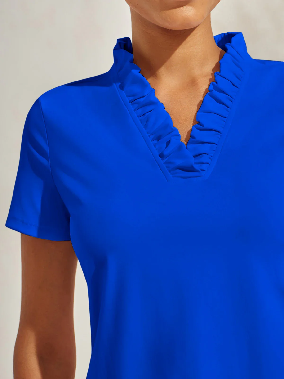 More Than Basic Ruffle V-Neck Polo Top UPF50+ - Image 3