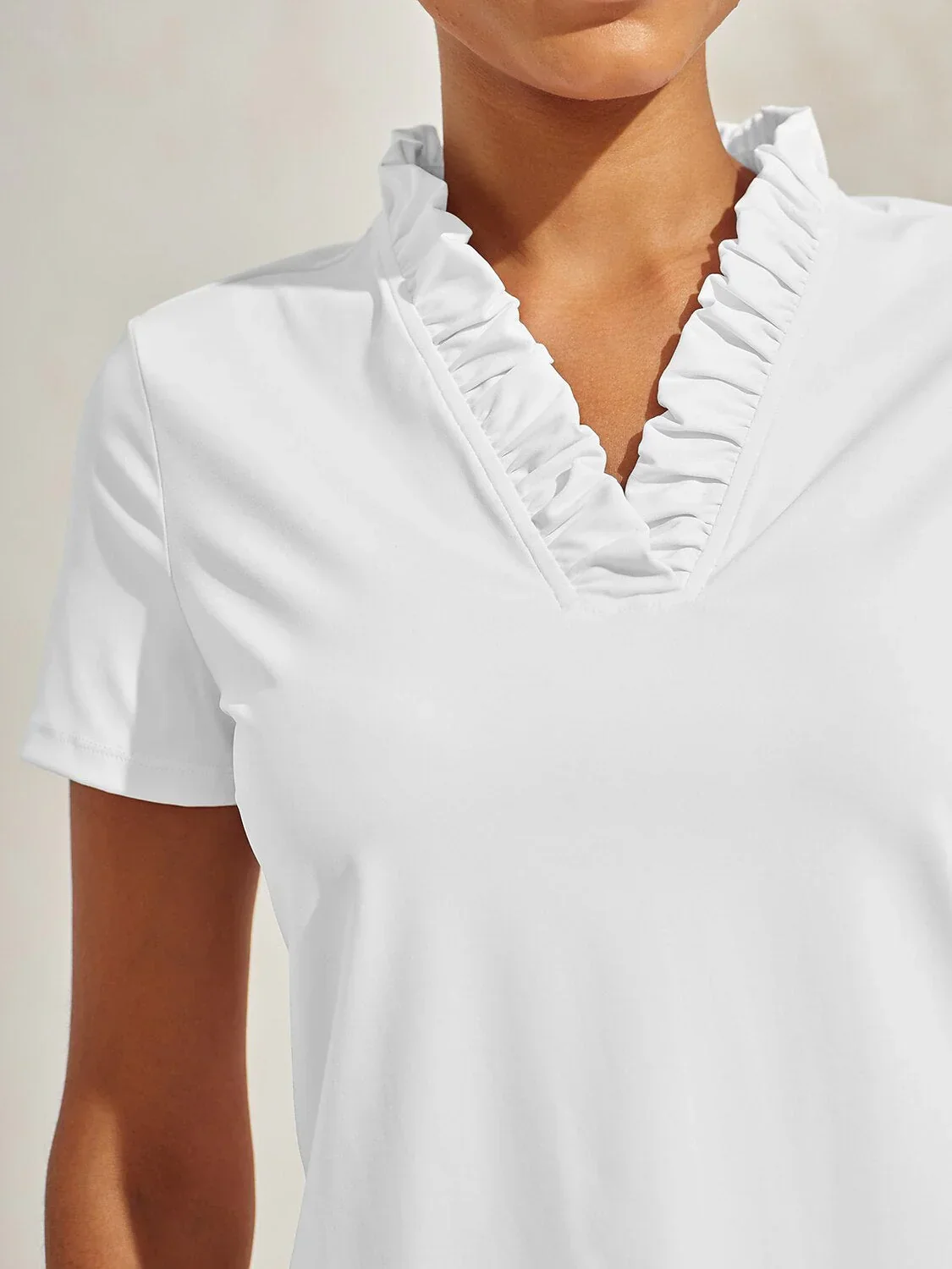 More Than Basic Ruffle V-Neck Polo Top UPF50+ - Image 3