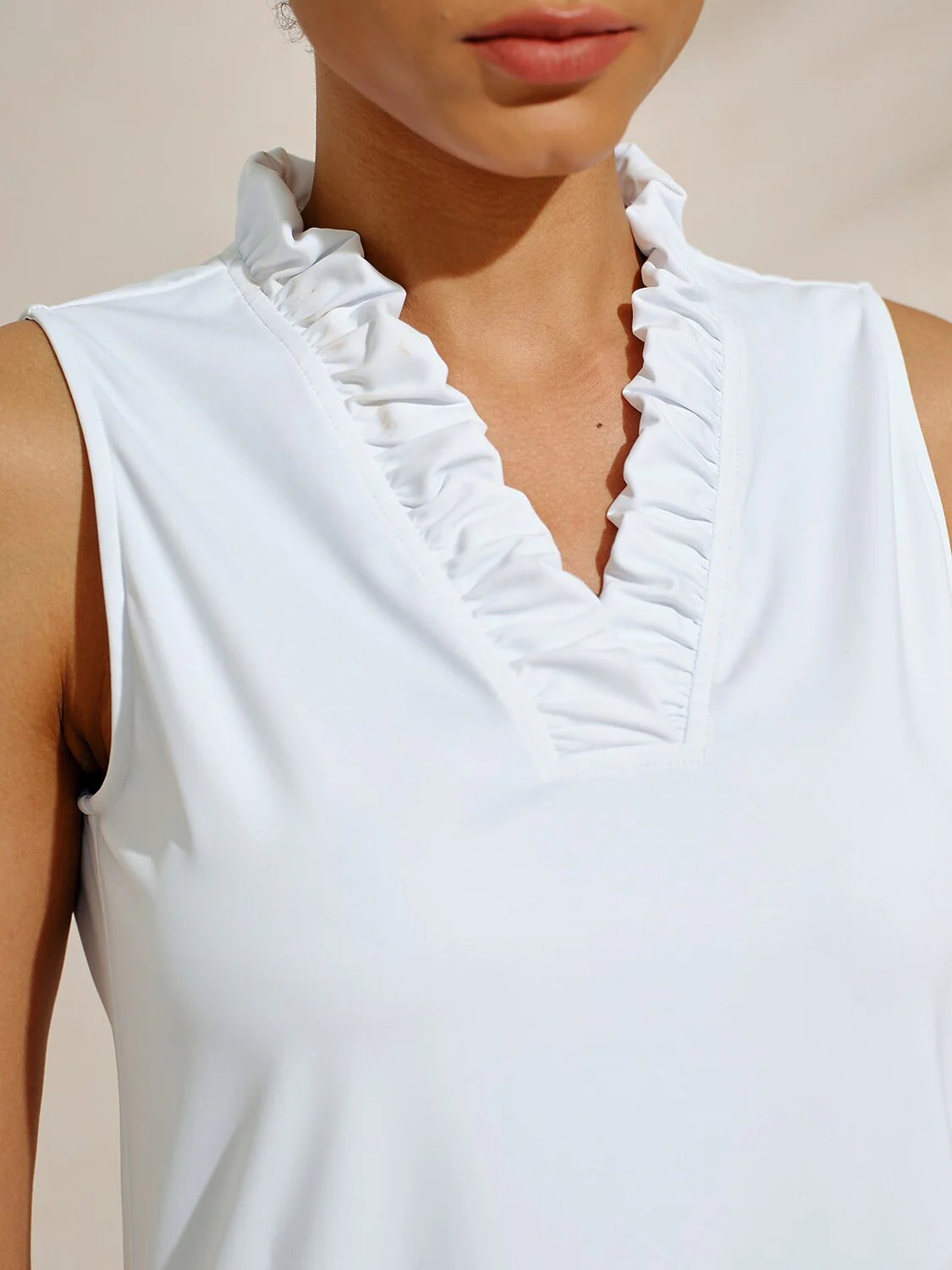 More Than Basic Ruffle V-Neck Sleeveless 36.5 Inch Dress UPF50+ - Image 3