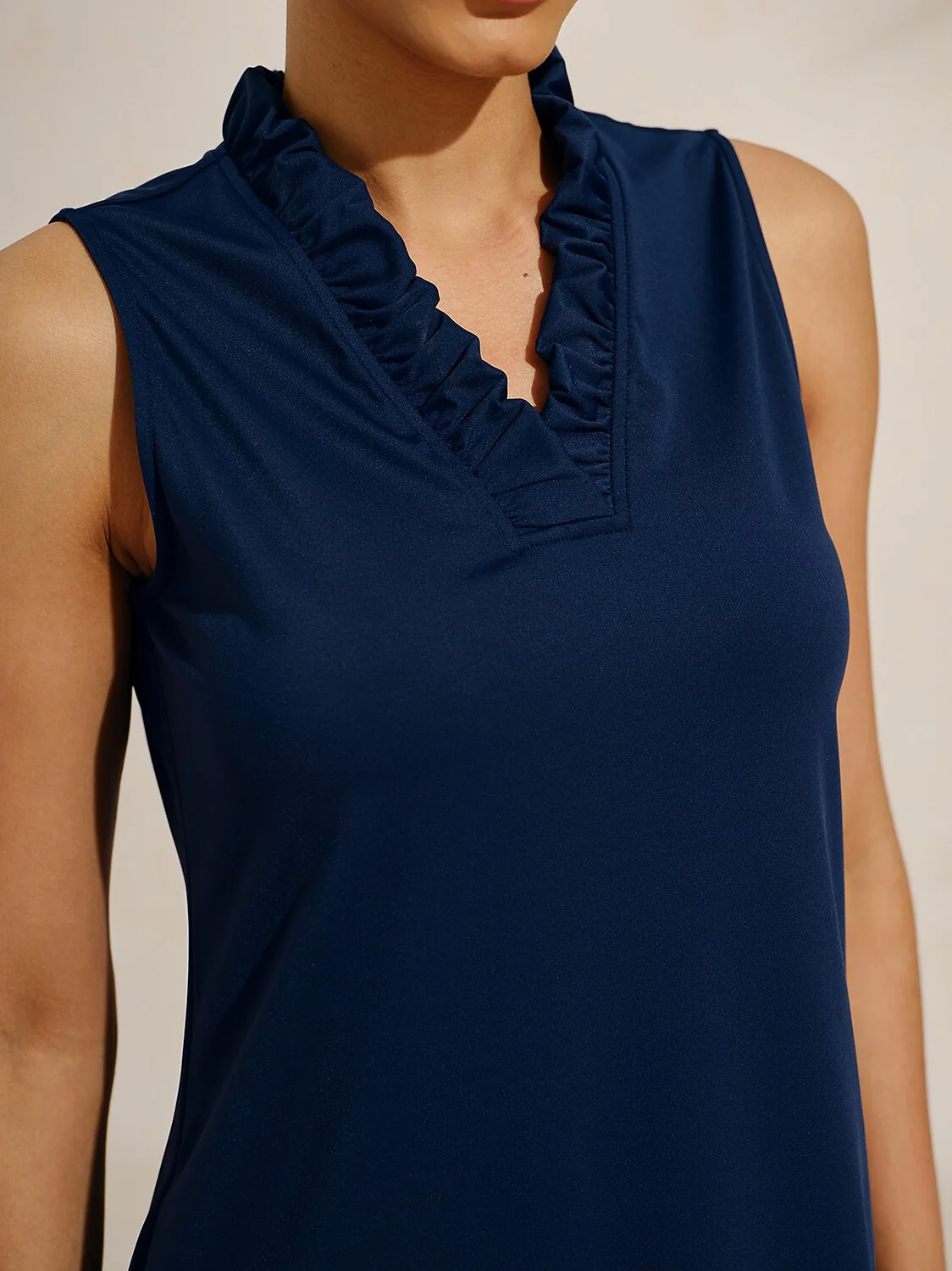 More Than Basic Ruffle V-Neck Sleeveless 36.5 Inch Dress UPF50+ - Image 3