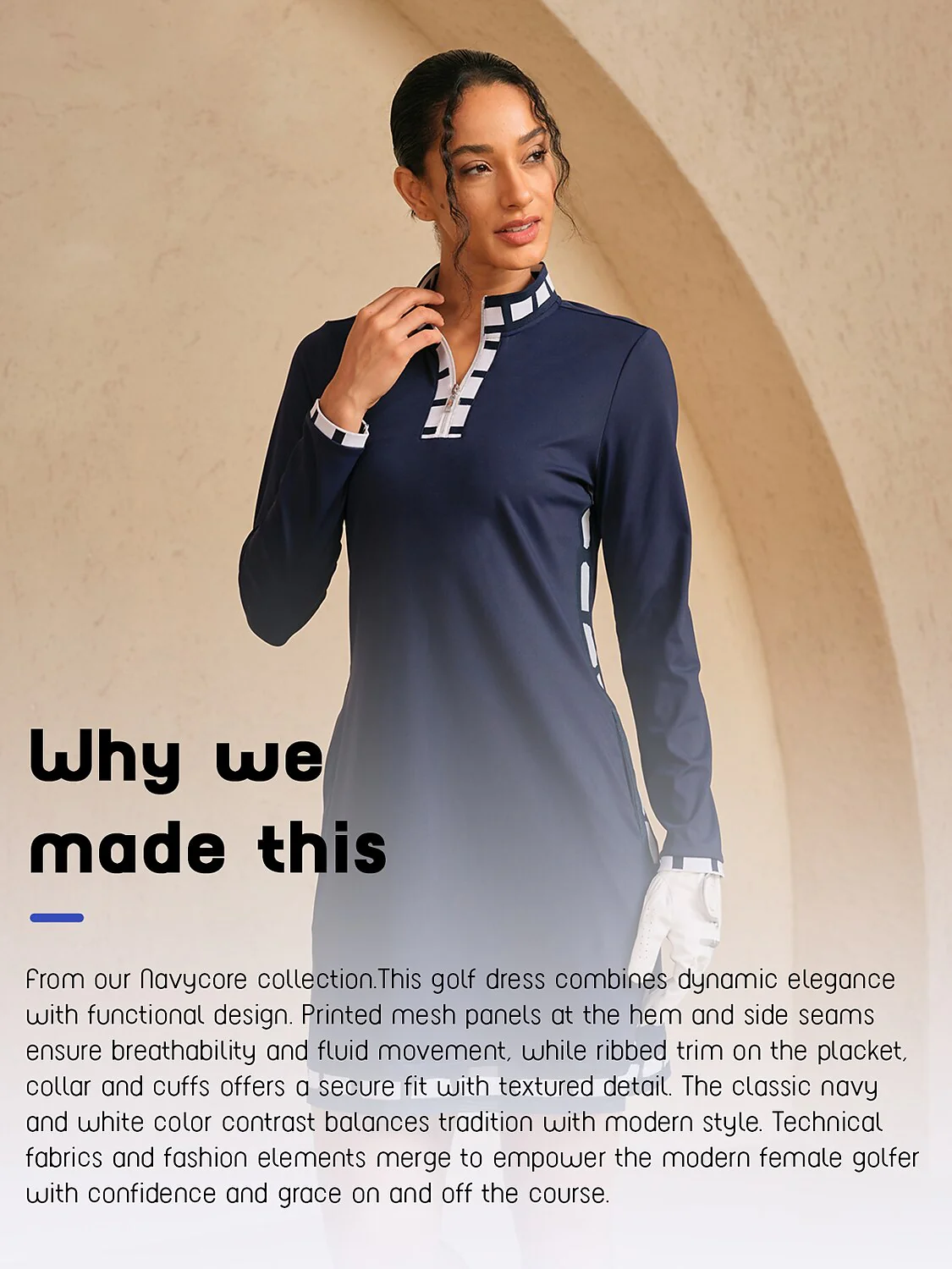 Navycore Long Sleeve Color Block Mesh 36.5 Inch Dress UPF50+ - Image 12
