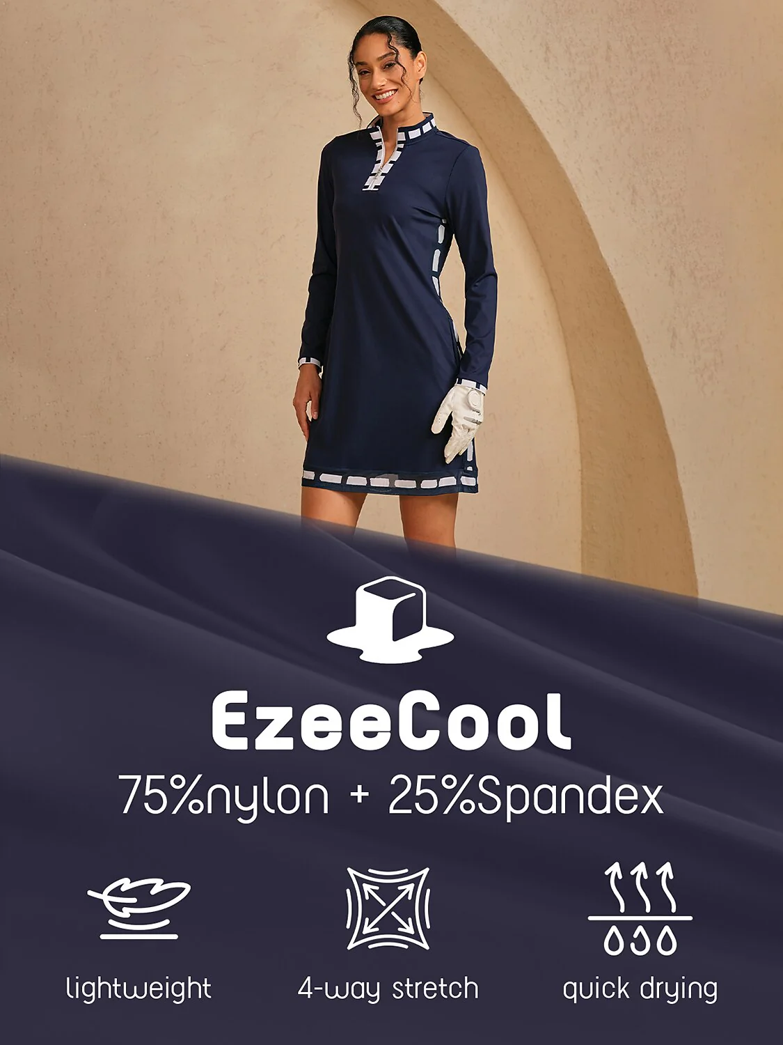 Navycore Long Sleeve Color Block Mesh 36.5 Inch Dress UPF50+ - Image 13