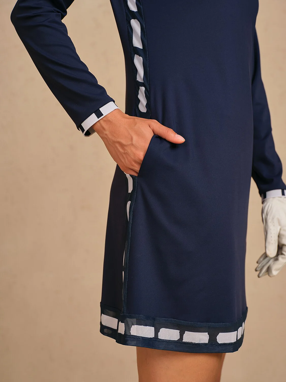 Navycore Long Sleeve Color Block Mesh 36.5 Inch Dress UPF50+ - Image 11