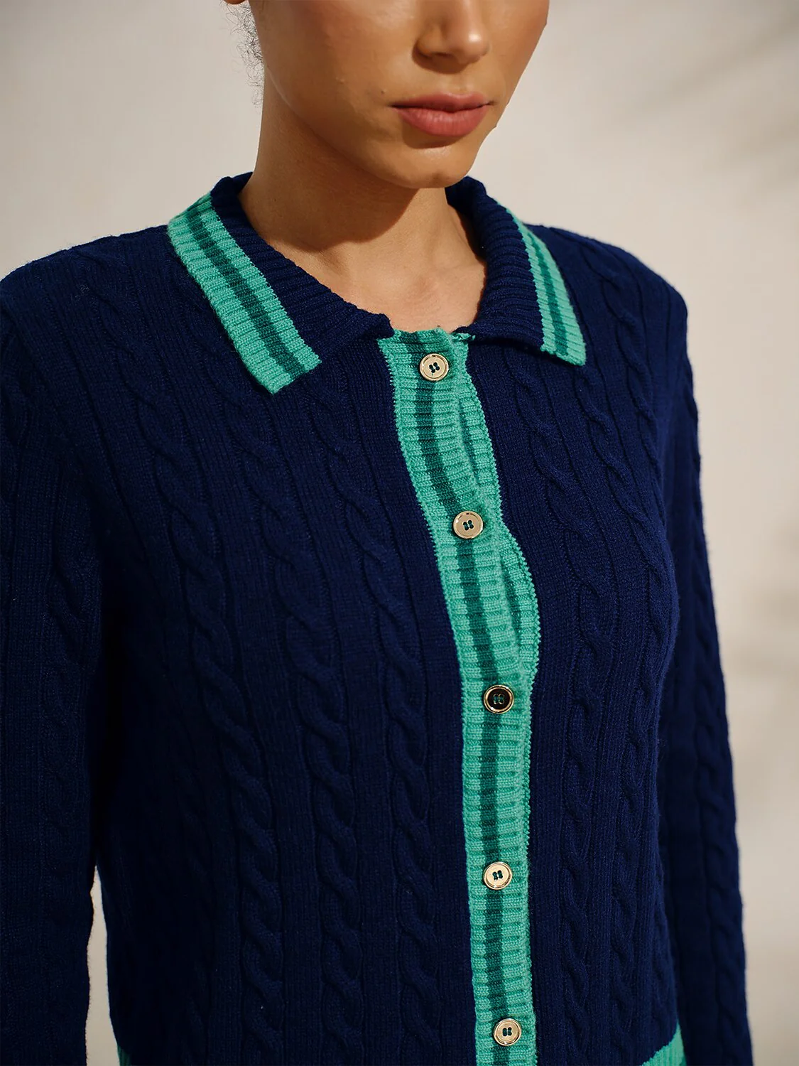 Navycore Colorblock Cable Knit Cardigan - Image 3