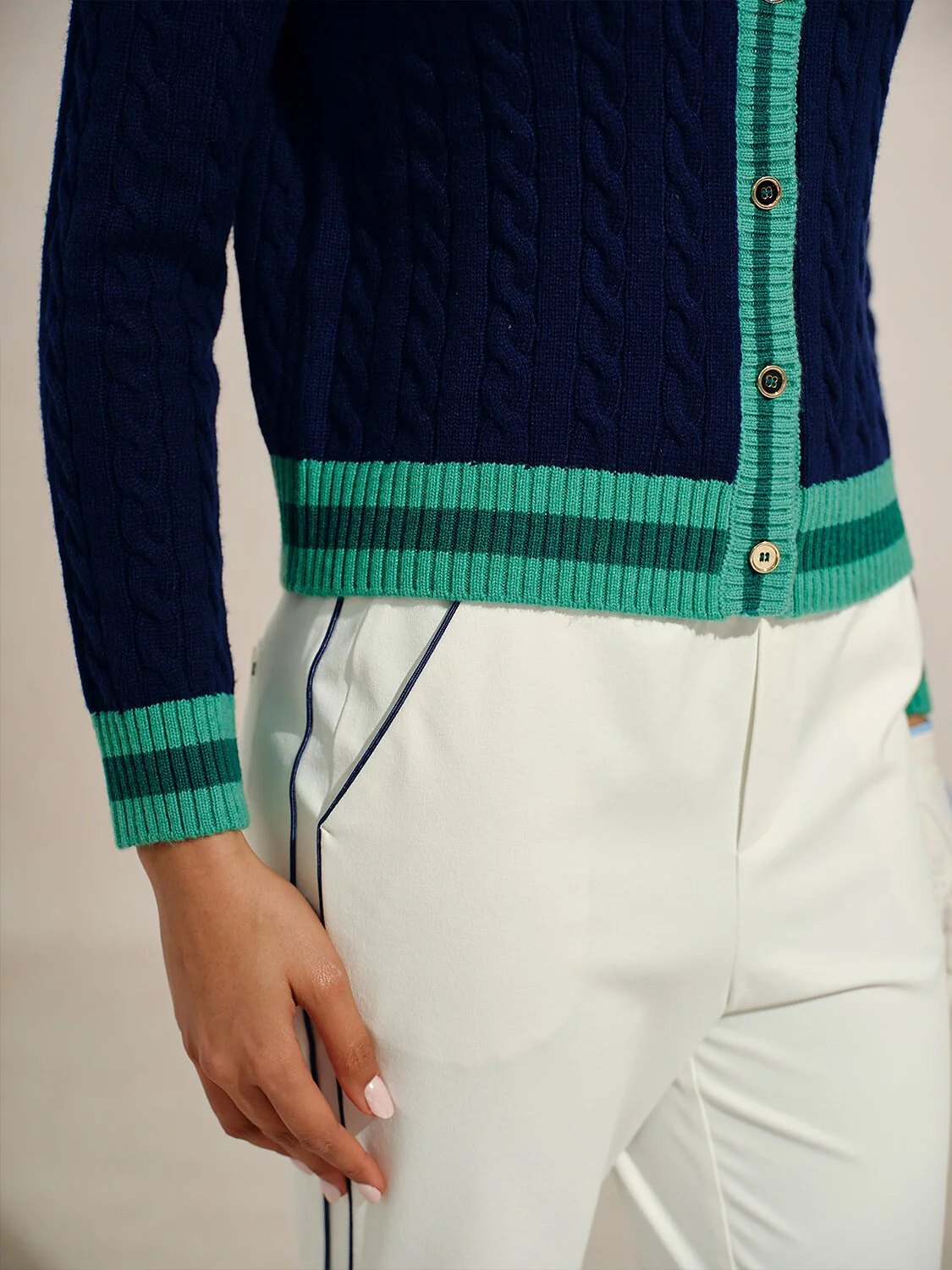 Navycore Colorblock Cable Knit Cardigan - Image 4