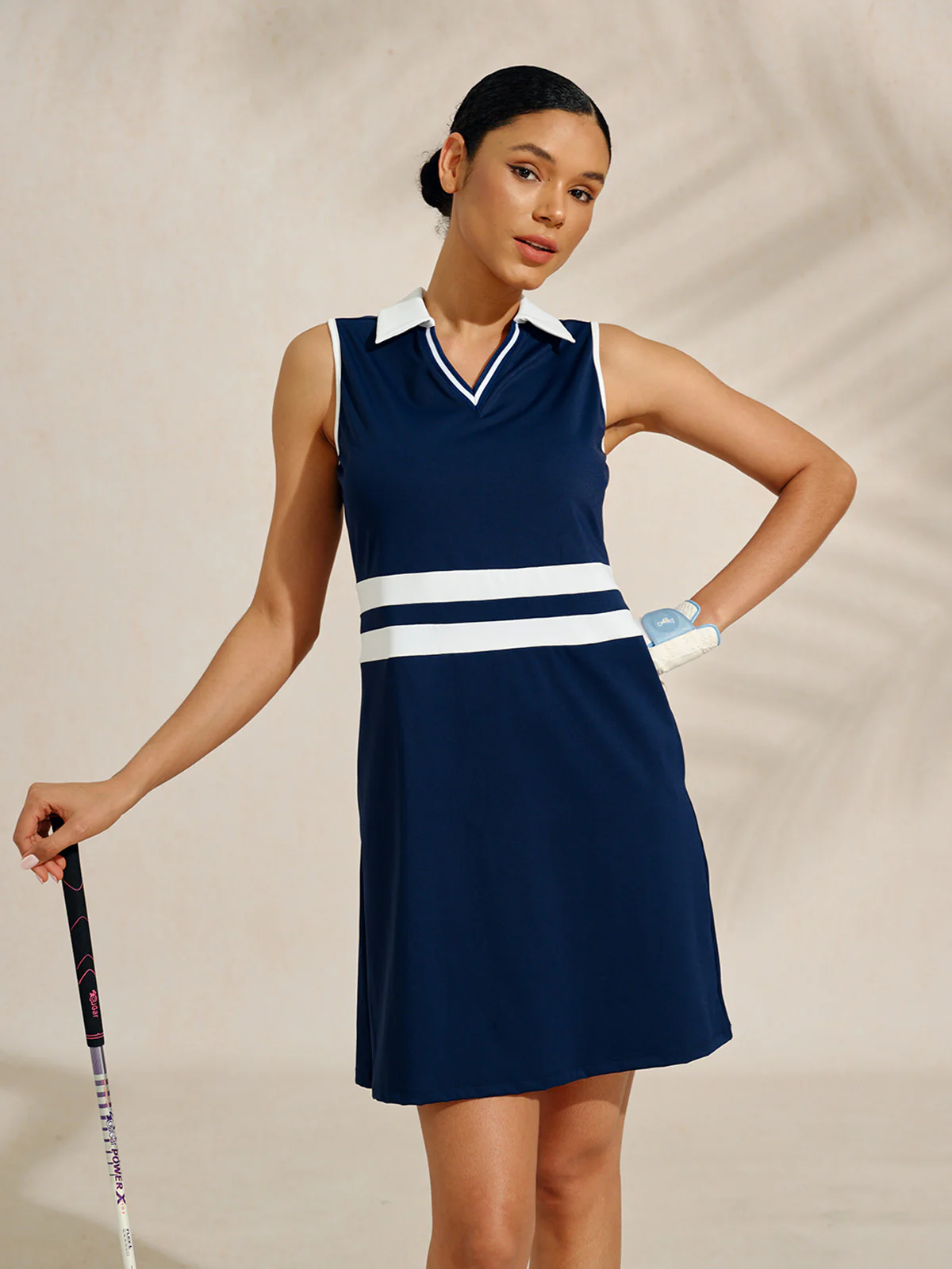 Navycore Sleeveless V-Neck Color Block 36.5 Inch Dress UPF50+