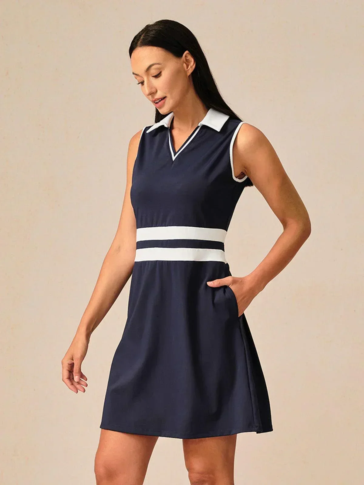 Navycore Sleeveless V-Neck Color Block 36.5 Inch Dress UPF50+ - Image 15