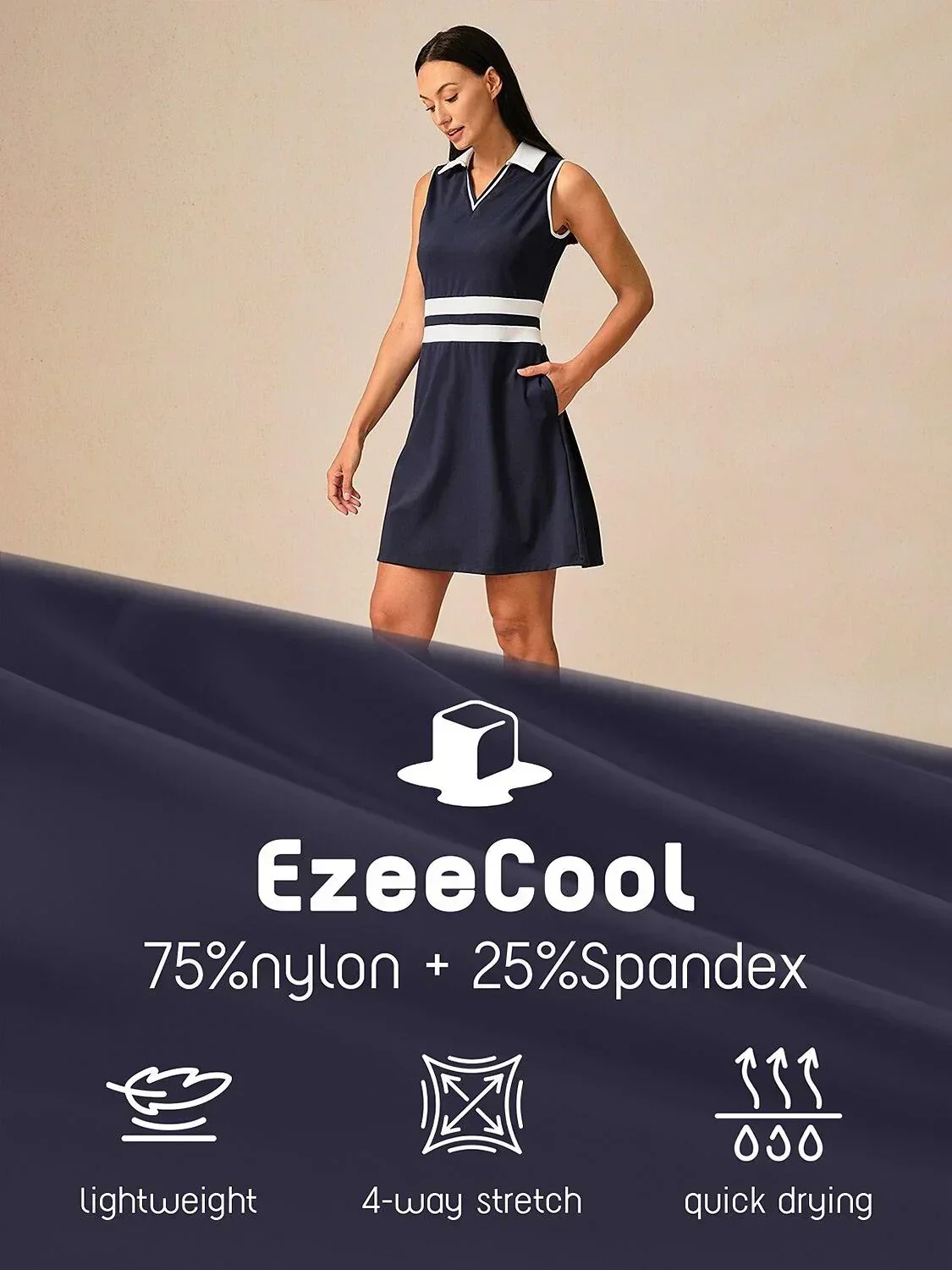Navycore Sleeveless V-Neck Color Block 36.5 Inch Dress UPF50+ - Image 20