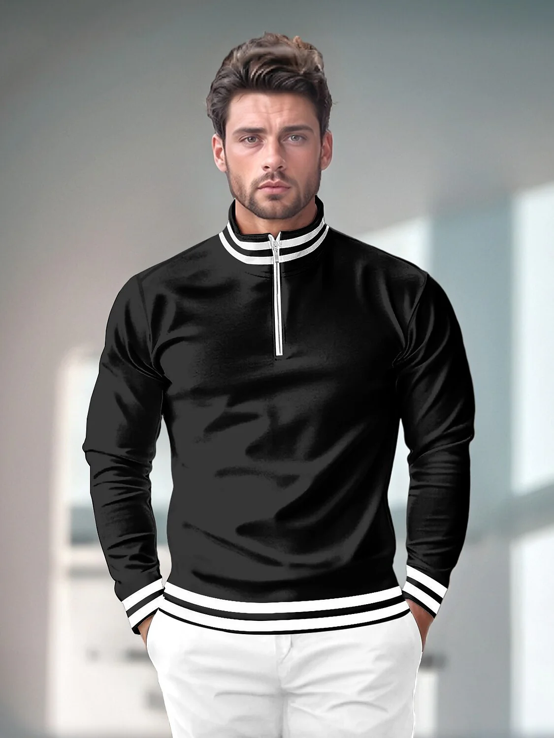 Playful Nautical Men's Golf Shirt Quarterzip UPF50+ - Image 12