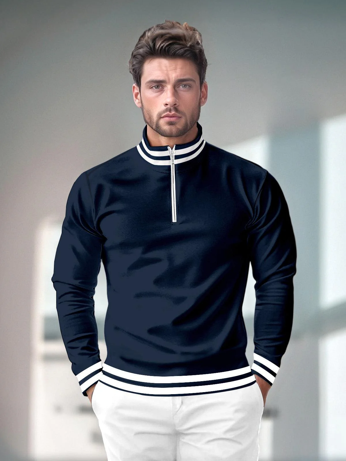 Playful Nautical Men's Golf Shirt Quarterzip UPF50+ - Image 7