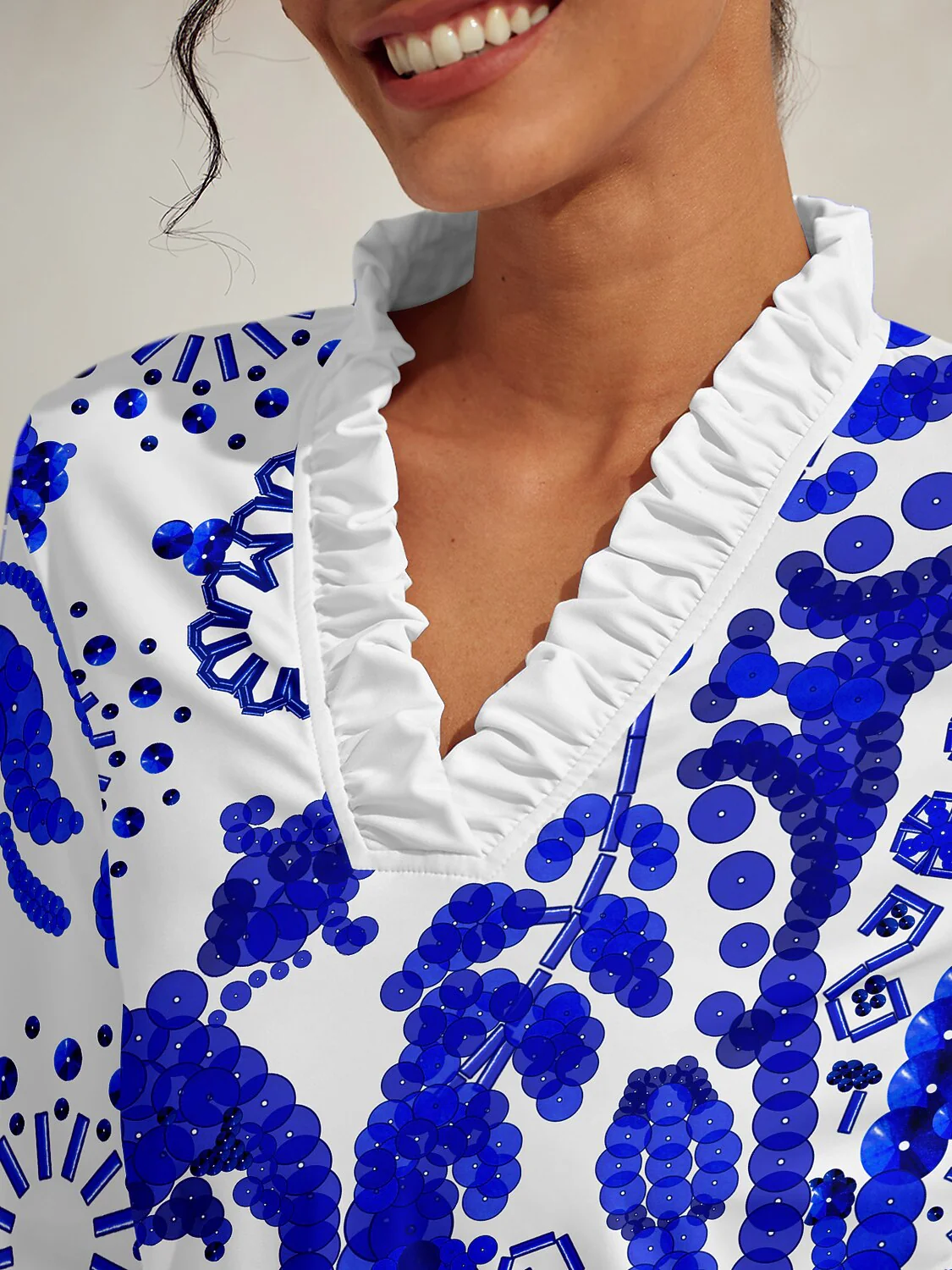 Pretty Feminine Ruffle V-Neck Silky Polo Top UPF50+ - Image 2