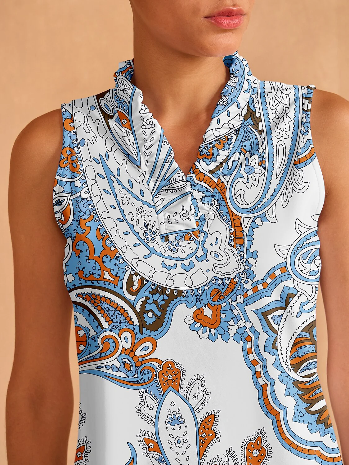 Pretty Feminine Ruffle V-Neck Tank Top UPF50+ - Image 3