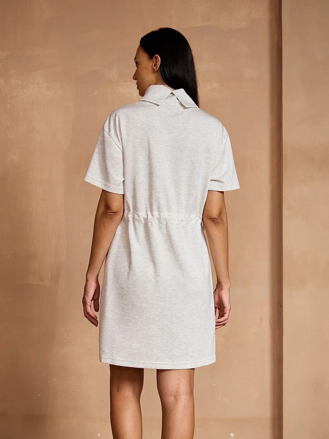 UltraSoft Short Sleeve Drawstring Mock Neck 37 Inch Dress - Image 2