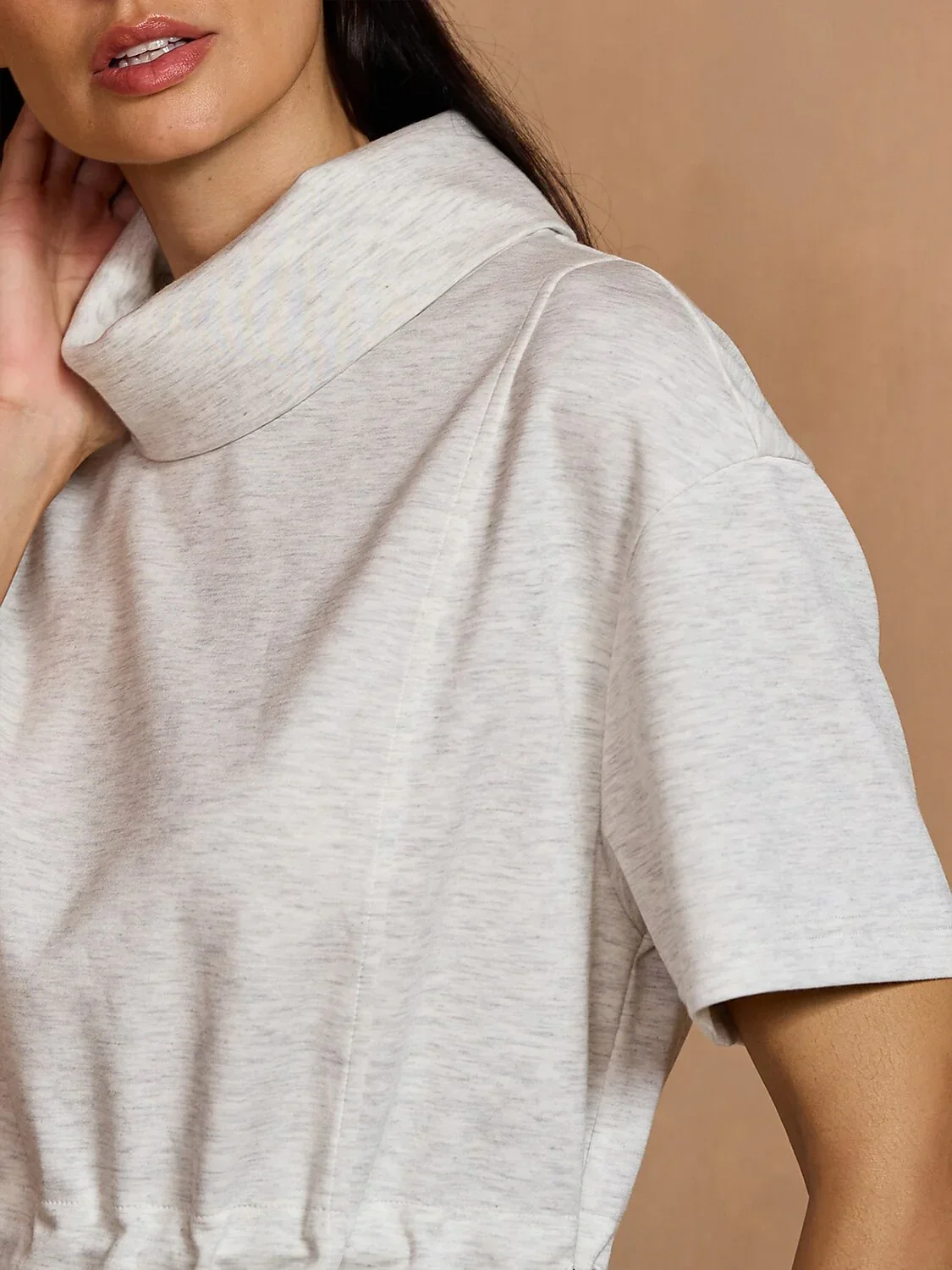 UltraSoft Short Sleeve Drawstring Mock Neck 37 Inch Dress - Image 3