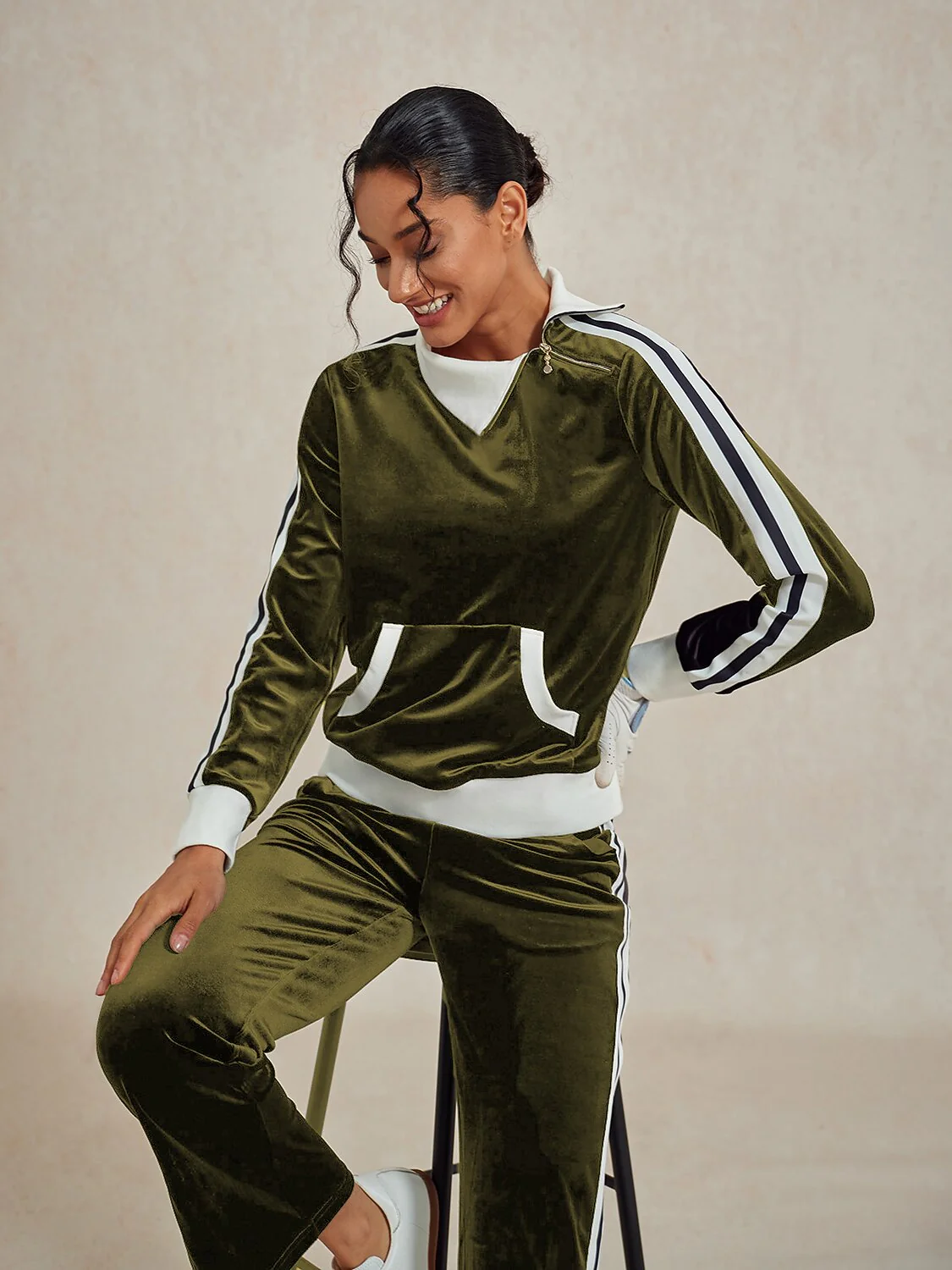 UltraSoft Velvet Long Sleeve Asymmetrical Collar Sweatshirt