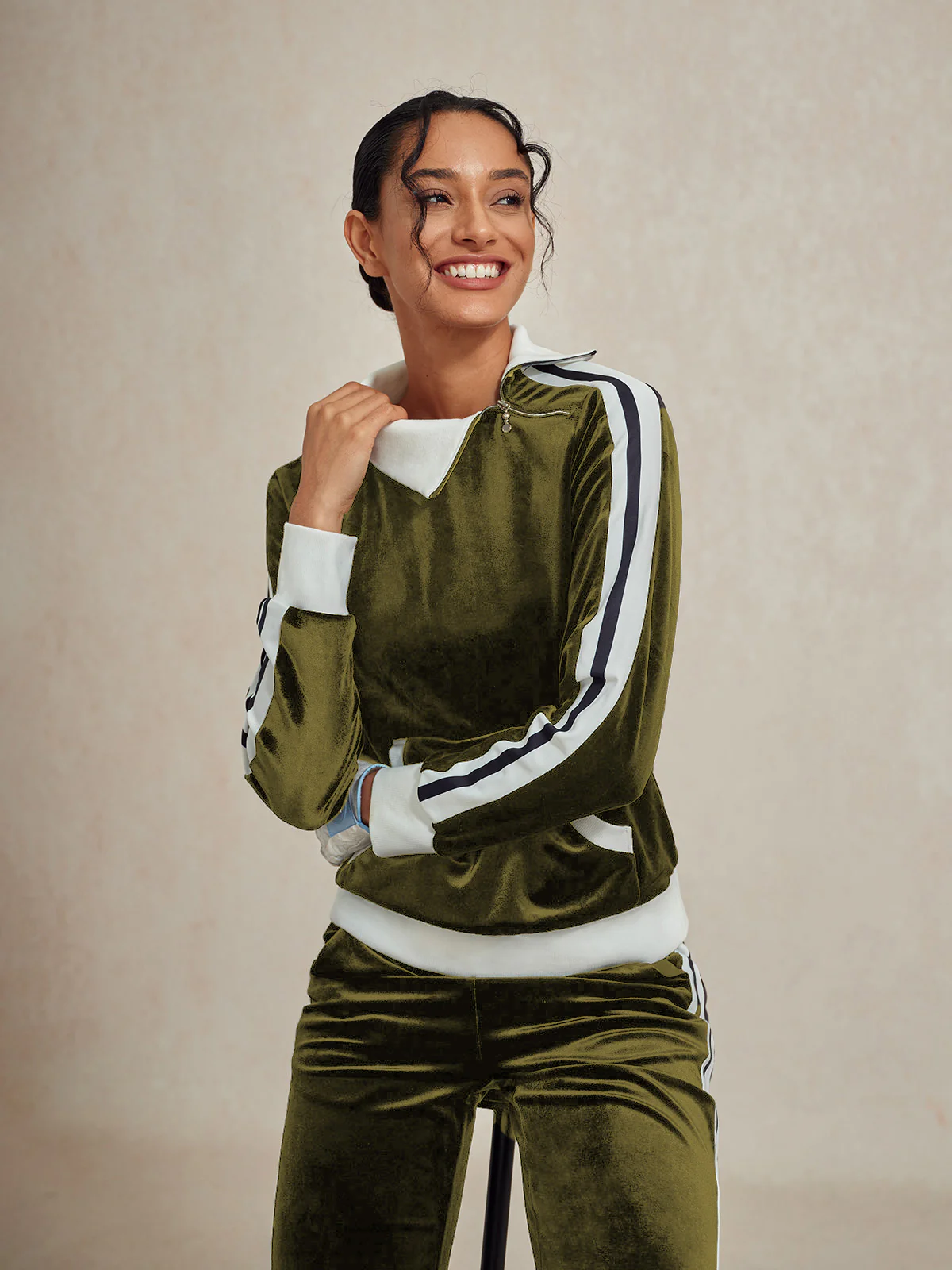 UltraSoft Velvet Long Sleeve Asymmetrical Collar Sweatshirt - Image 11
