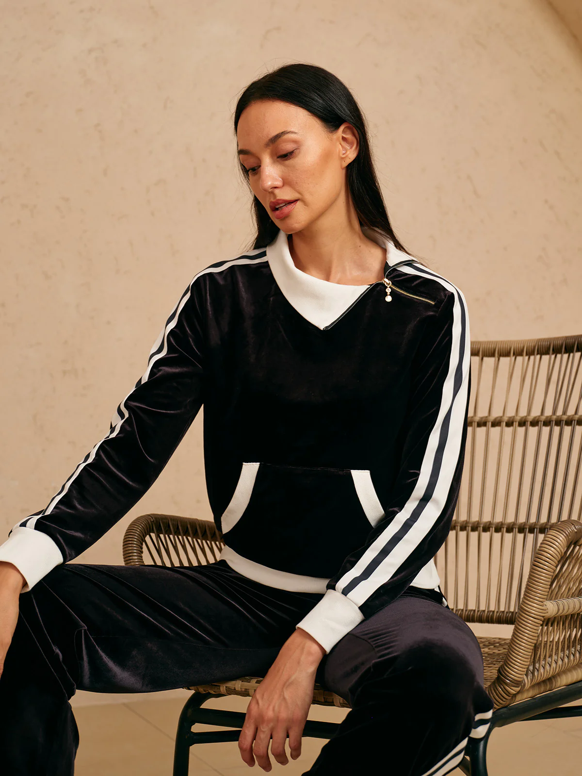 UltraSoft Velvet Long Sleeve Asymmetrical Collar Sweatshirt - Image 14